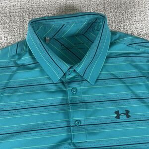 Under Armour Men's XL Heatgear Teal Striped Golf Polo Shirt